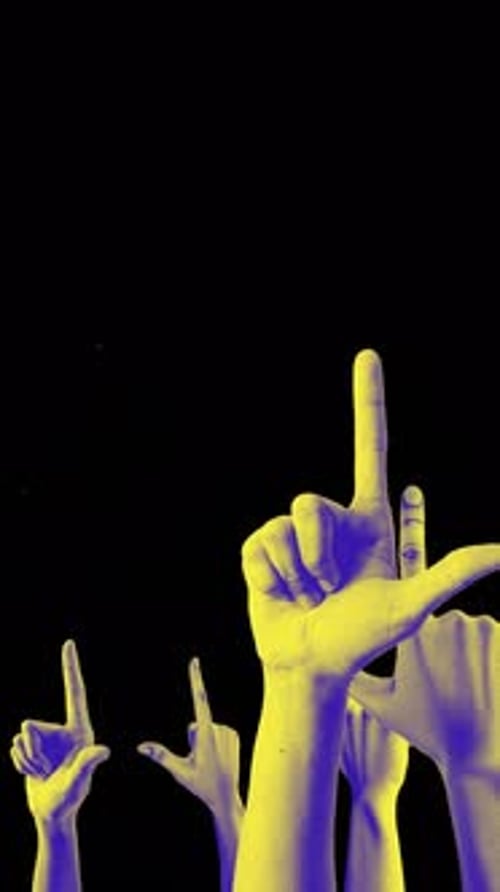 Spinning Colour Halftone Pointing Hands Portrait Background Loop