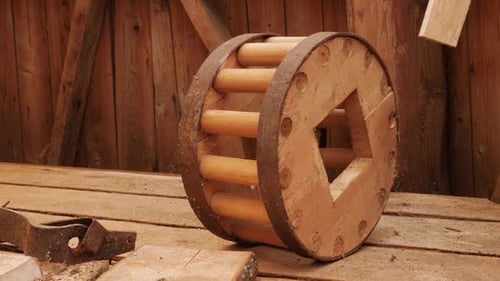 Wooden Wheel Assembly in a Woodworking Shop