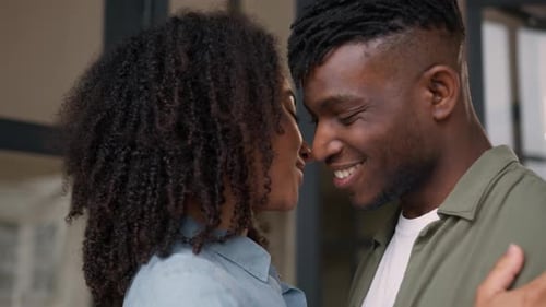 Happy Couple Embracing in Romantic Close Up