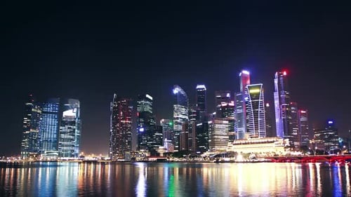 Modern Cityscape at Night. Singapore. Time Lapse Architecture