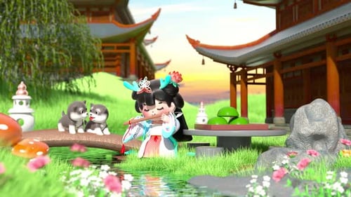 3d animation of washing in the river