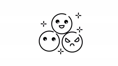 Three emoticon with happy neutral and angry faces line art animation video
