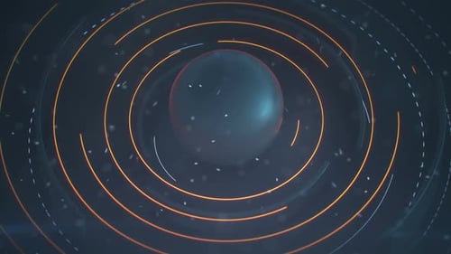 Rotating circle elements and particles. Computer generated abstract motion background. Seamless loop