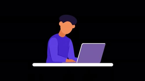 Flat Design Animation of Person Working on Laptop