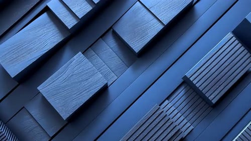 Abstract geometric design with layered blue wood blocks