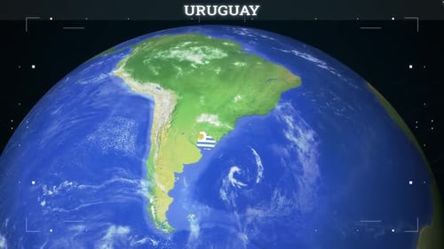 3D Earth Animation Highlighting Uruguay with Flag