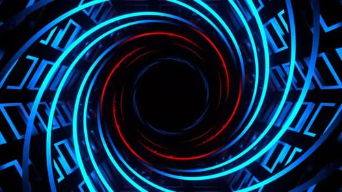 Blue And Red Neon Spiral In Hexagonal Lattice Background Vj Loop In 4K