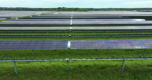 Production of Clean Electrical Energy Aerial View of Big Sustainable Electric Power Plant with Many