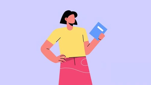 Animated Flat Design Character Holding a Book