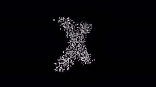 Letter X Made of Letters with Alpha Channel. 3D Font. Alphabet Letter Animation. Transparent BG