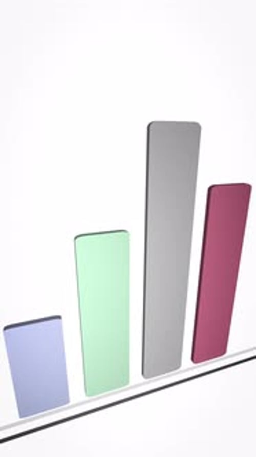 Stylized 3D bar chart animation visualizing strong exponential business growth, rising performance