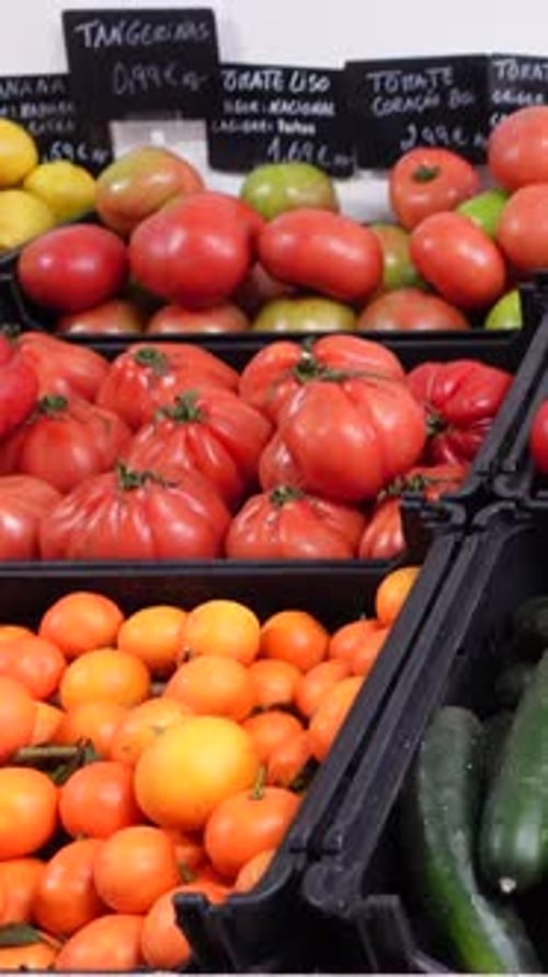 Vertical Video of Vegetables and Fruit at Market with Prices