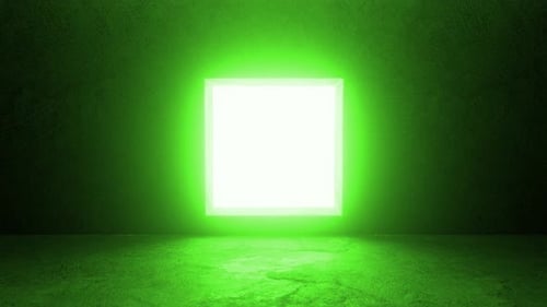 Lumière carrée vert vif s'étendant dans une pièce sombre
