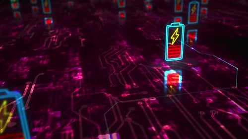 Battery charging energy symbols loop cyber concept
