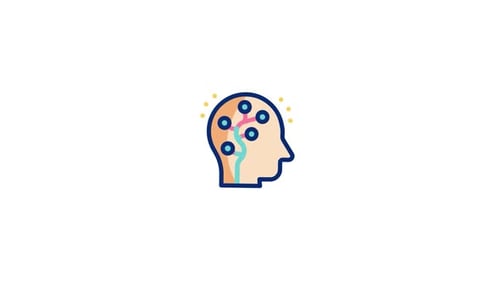 Animated Head Icon Showing Brain Activity and Idea Generation