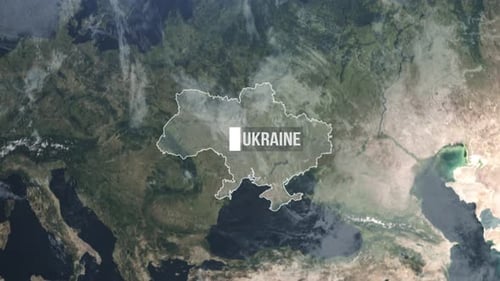 Ukrain Highlighted Outline Border and Label Map - zooming from space to Ukrain