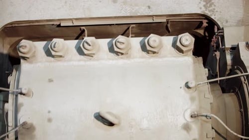 A Detailed Close Up of Various Industrial Engine Components and Their Connections Stock Clip