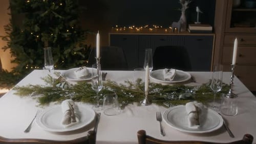 Festive Holiday Dining Table Setting at Home