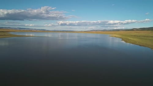 Aerial Drone View Over Sunset Lake Beautiful Peaceful Sunset Lake Reflection