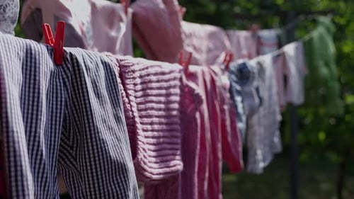 Laundry Drying on Clothesline on a Sunny Day