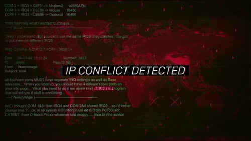 IP Conflict Detected Warning Text On Hacking Background Screen