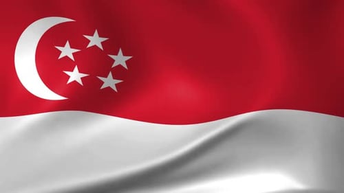 Waving Flag of Singapore with Realistic Fabric Motion