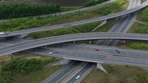 Aerial View of Busy Highway Interchange