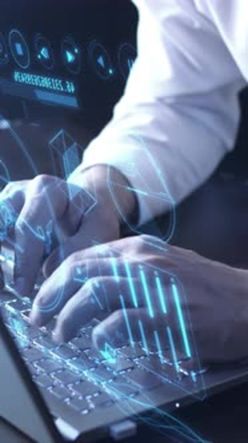 Hands Typing on Laptop with Augmented Reality Graphics