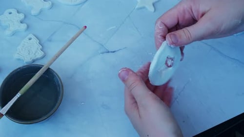 Creator is Using White Air Dry Clay for Making Decor to Christmas Tree Holiday Creating Hobby