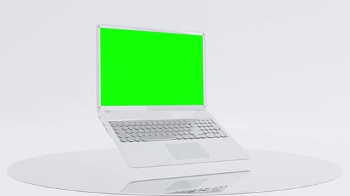 Modern Laptop with Green Screen on White Background