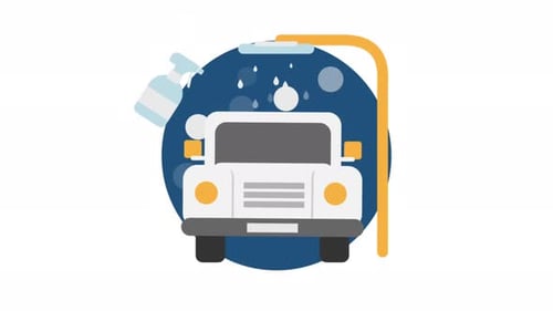 Animated Flat Design Icon of Car Wash Service