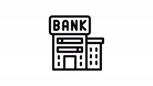 Animated Line Icon of a Corporate Bank Building