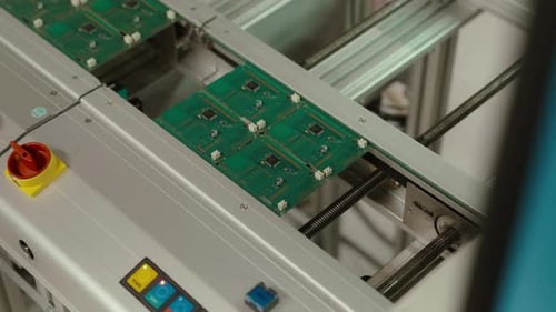 Circuit Boards Move on High-Tech Assembly Line in Factory Slow Motion