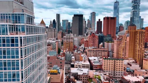 Flying among the varied urban scenery of modern metropolis.