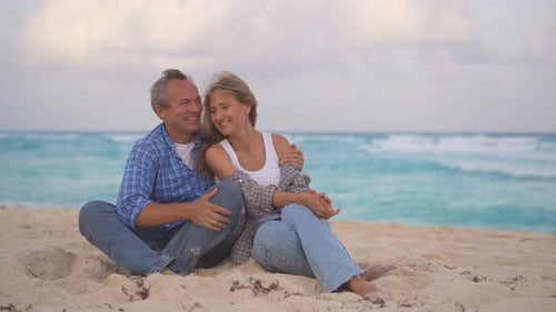 Romantic Middleaged Couple Enjoying a Peaceful Evening Together on the Beach Love Connection and