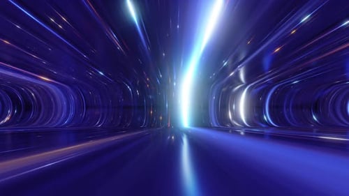Futuristic Light Speed Travel Through Digital Tunnel
