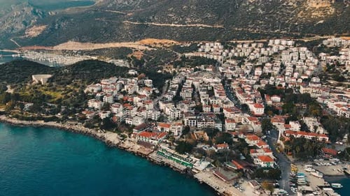 Aerial View of Kas Turkish Coastal Town and Small Port