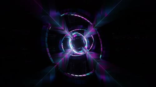Cyan And Purple Rings In Walls Background Vj Loop In 4K
