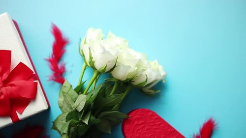 White Roses with Red Heart and Gift
