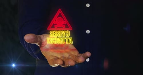 Rotating Futuristic Hologram Display of Cyber Attack Warning