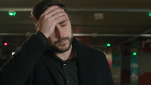 Confused Depressed Caucasian Man Anxious Male Businessman Guy in Car Parking Upset Despair Cover