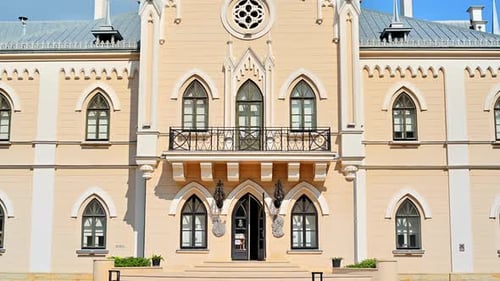 View of the The Palace of Alexandru Ioan Cuza in Romania. Entrance and facade