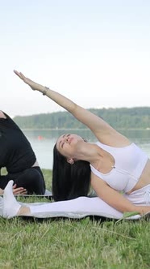Women Doing Yoga Poses on Green Grass