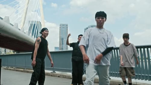 Hip Hop Dancers Crew Having Rehearsal on Urban Street
