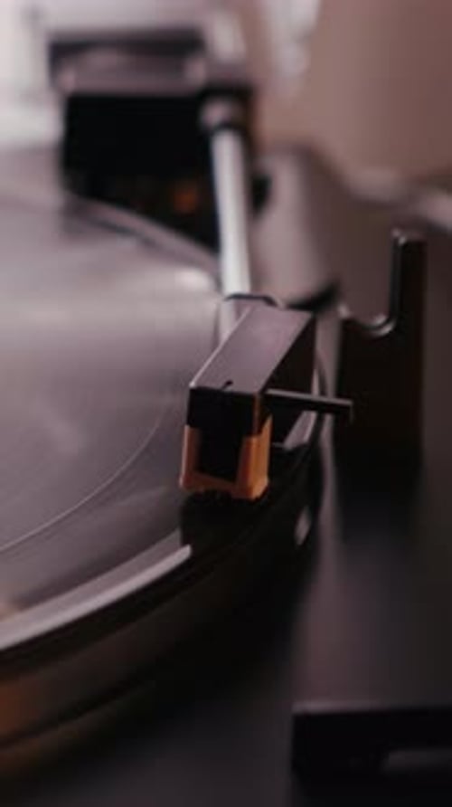 Record Player Playing Vinyl Record Close Up