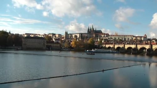 The landscape of Prague features the Vltava river and the Charles Bridge. Prague, Czech Republic