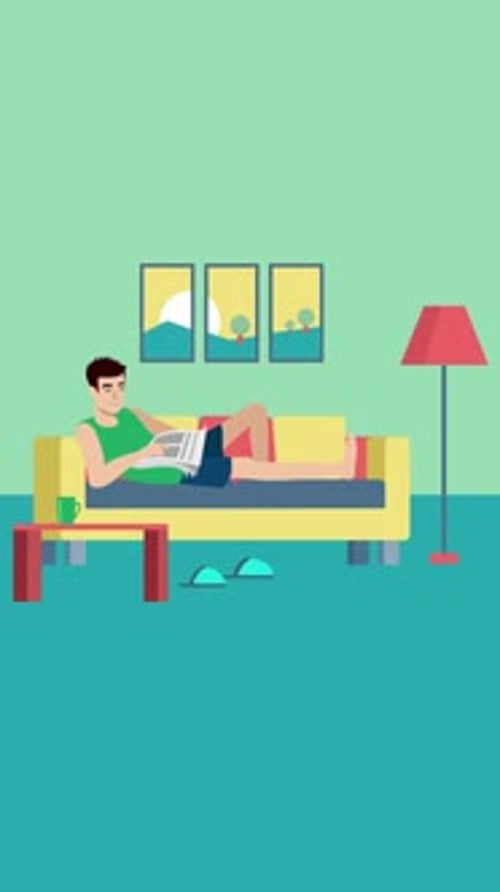 Animated Flat Design Man Relaxing and Reading Book