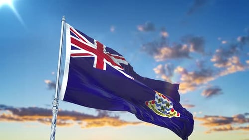 Cayman Islands National Flag Waving in Realistic Blue Sky