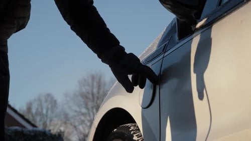 Charging Electric Car on a Sunny Winter Day