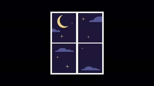 Fenster, Nacht, funkelnde Sterne, Linie, 2D-Objektanimation